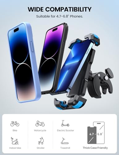 Lamicall Motorcycle Bike Phone Holder with Upgrade Quick Install Bar Clip - color: Blue