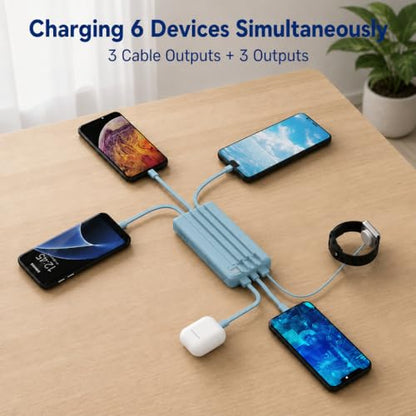 10000mAh Portable Charger with 4 Built-in Cables, 22.5W Fast Charging Power Bank, LED Display, Slim Travel Battery Pack for iPhone 17/16/15/14, Samsung Galaxy, iPad & More - color: Blue