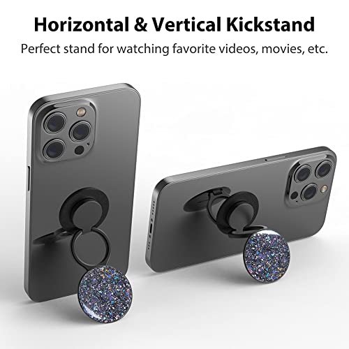 Phone Ring Holder, Phone Grip Holder Finger Kickstand, Foldable & Adjustable Metal Cell Phone Rings Gripper Stand Work with Magnetic Car Mount for iPhone Samsung & Other Phones - Sparkle Black - color: Sparkle Black