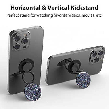 Phone Ring Holder, Phone Grip Holder Finger Kickstand, Foldable & Adjustable Metal Cell Phone Rings Gripper Stand Work with Magnetic Car Mount for iPhone Samsung & Other Phones - Sparkle Black - color: Sparkle Black