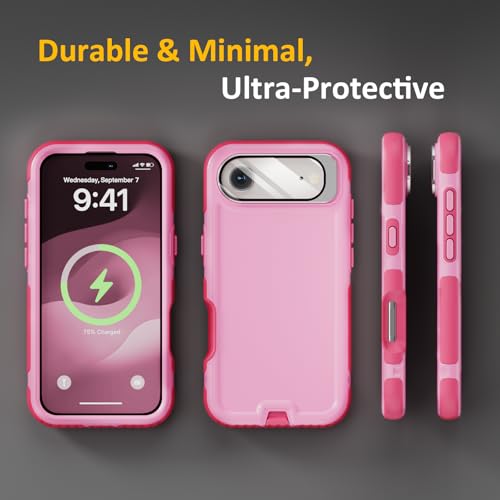 Follaroma Magnetic for iPhone 17 Air Case with Camera Stand, Pink，6.5" | Built-in Glass Camera Cover,Compatible with MagSafe,Heavy Duty Shockproof Protective,Military-Grade Anti-DropDual Layer Cover - color: Pink, size: iPhone 17 Air 6.5''