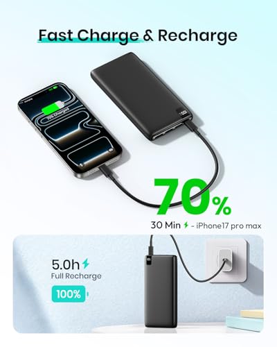 A ADDTOP Power Bank 22.5W Fast Charging Built-in USB C Portable Charger - color: Black
