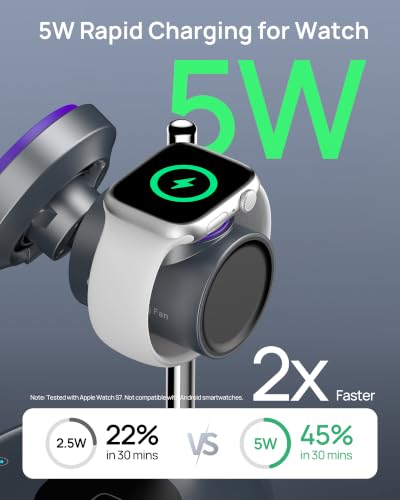 SODI Qi2 25W Wireless Charger, 3 in 1 Charging Station with Cooling Fan, Magnetic Qi2.2 Wireless Charger Stand for iPhone 17/16/S26 Ultra/Pixel 10, Apple Watch, AirPods (45W GaN Adapter Included)