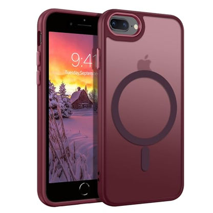 DUEDUE for iPhone 8 Plus Case, iPhone 7 Plus Case Magnetic[Compatible with Magsafe], Translucent Matte Back Protective Cover Shockproof Phone Case for iPhone 7 Plus/8 Plus, Plum - color: Plum Color