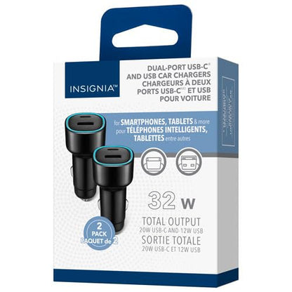 INSIGNIA USB Cables, 20Gbps High-Speed Charging & Data Sync, Braided Nylon, Compatible with MacBook, Laptop, iPhone, iPad, Android (Accessories, 32W Dual USB-C/USB-A Car Accessory (2 Pack)) - color: 32W Dual USB-C/USB-A Car Accessory (2 Pack), style: Acce