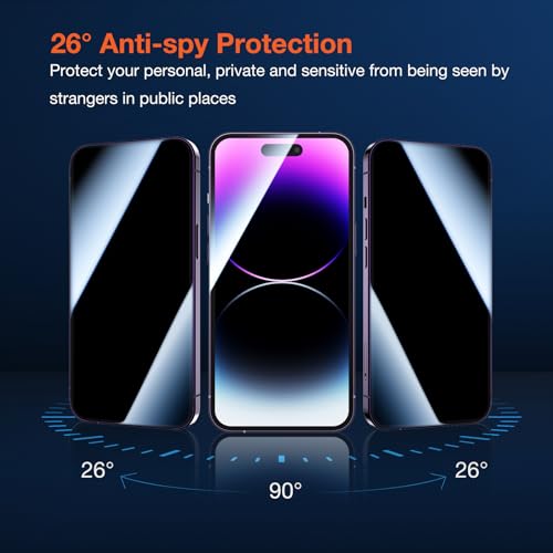 KUZOOM 2Pack Privacy Tempered Glass Screen Protector for iPhone 14 Pro Max - color: Black 14Pro Max