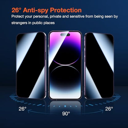 KUZOOM 2Pack Privacy Tempered Glass Screen Protector for iPhone 14 Pro Max - color: Black 14Pro Max