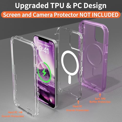 Follaroma Magnetic for iPhone 12/iPhone 12 Pro Case,Heavy Duty Cases,Purple | Compatible with MagSafe, Heavy Duty Shock proof Protection, Military-Grade Anti-Drop, Dual Layer Transparent Protective Cover - color: Purple, size: iPhone 12/iPhone 12 Pro 6.1'