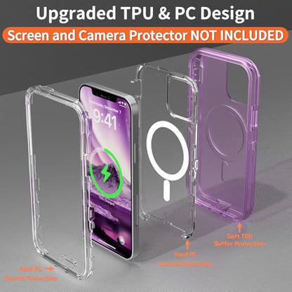 Follaroma Magnetic for iPhone 12/iPhone 12 Pro Case,Heavy Duty Cases,Purple | Compatible with MagSafe, Heavy Duty Shock proof Protection, Military-Grade Anti-Drop, Dual Layer Transparent Protective Cover - color: Purple, size: iPhone 12/iPhone 12 Pro 6.1'