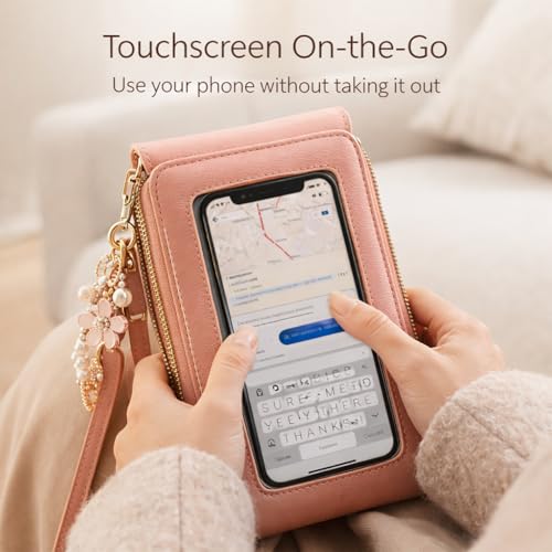 Touch Screen Phone Crossbody Bag, Waterproof PU Leather with Adjustable Shoulder Straps, for Women Outdoor, Travel - color: Black