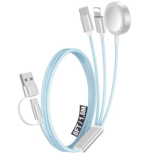1Pack Travel Essentials for Apple Watch Charger,3-in-2 Multi Charging Cable - color: Blue, size: 1Pack-5 FT