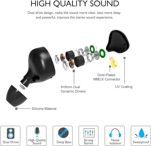 DEMAKE in Ear Monitor with Detachable 3.5mm Cable, with Mic - color: Blue, size: With Mic