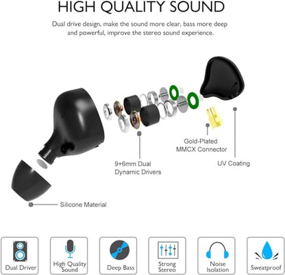 DEMAKE in Ear Monitor with Detachable 3.5mm Cable, with Mic - color: Blue, size: With Mic