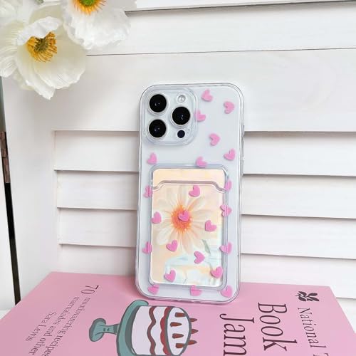 NITITOP Compatible with iPhone 15 Pro Max Case Clear with Card Holder Cute Pink Love Heart Pattern Design Design Soft TPU Shock-Absorbing Wallet Case Protective Cover - Pink - color: Pink, size: iPhone 15 Pro Max
