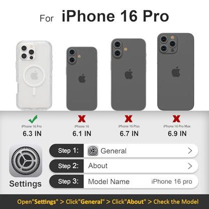 Follaroma Magnetic for iPhone 16 Pro Case,Heavy Duty Phone Cases,Clear,6.3" | Compatible with MagSafe, Heavy Duty Shock proof Protection, Military-Grade Anti-Drop, Dual Layer Transparent Protective Cover - color: Clear, size: iPhone 16 Pro 6.3''