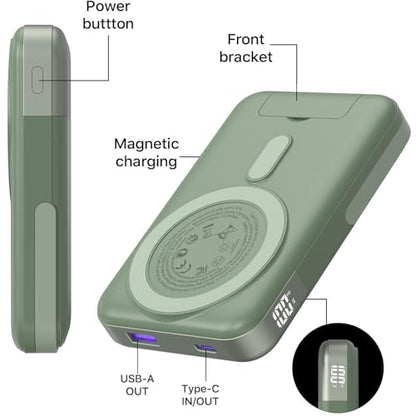 JUOVI for Magsafe Power Bank 10000mAh Portable Charger with Stand - color: Green