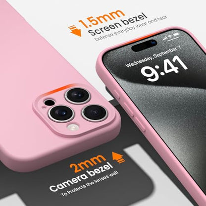 Compatible with iPhone 15 Pro Case, Shockproof Liquid Silicone Protective Phone Case with Soft Anti-Scratch Microfiber Lining Ultra Slim Drop Protection Phone Cover (Pink) - color: Pink, size: iPhone 15 Pro