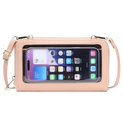 GOIACII Phone Purse Crossbody Bags for Women Small Travel Wallet Touch Screen RFID Blocking - color: C02 Light-pink