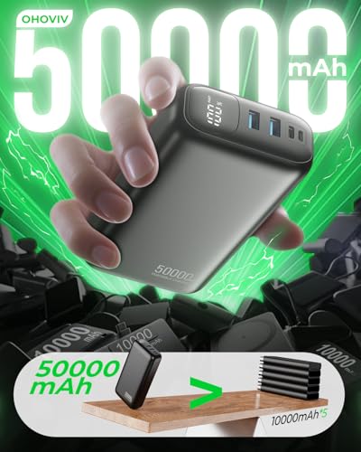 OHOVIV Portable Charger Power Bank 50000mAh,PD 22.5W Battery Pack - color: Space Black