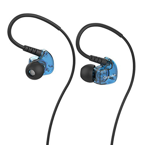 Granvela GV1 HD Sports in-Ear Headphones, IPX5 Waterproof Running Earbuds Wired with Mic, Phone-Call Answering,Memory Wire Earhook and Clip - Blue - color: Blue