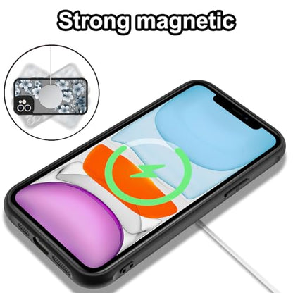 Magnetic for iPhone 11 Case,White Flower | [Compatible with MagSafe] Cute Fashion Translucent Matte Hard Back Shockproof Anti-Scratch Phone Case,Ink Flower - color: Ink Flower, size: iPhone 11