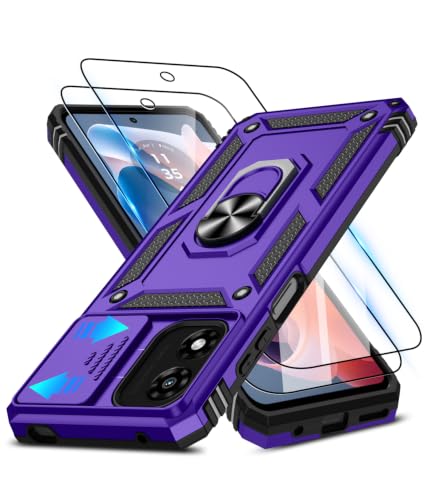ATUMP for Moto G-Play-2024 Case with Camera Lens Cover & HD Screen Protector(2 Pcs), [10FT Military Grade Drop Protection] Magnetic Ring Holder Protective Cover for Motorola G Play 2024 4G, Purple - color: Purple, size: Moto G Play 4G 2024 - 6.5 Inch