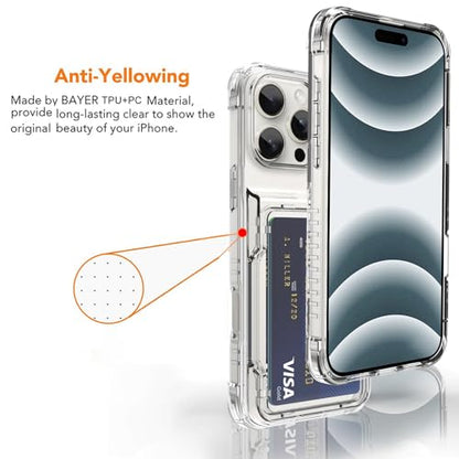 Wallet Case for iPhone 16 Pro Max with 3 Credit Card Holder Slot | Shockproof Hybrid Heavy Duty Protection Clear Phone Cover Compatible with iPhone 16 Pro Max 2024 (Clear) - color: Clear, size: iPhone 16 Pro Max