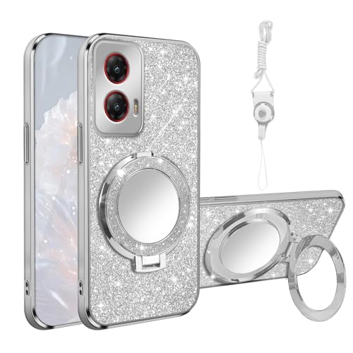 for Motorola G Stylus 5G 2024 Case [MagSafe Compatible] Glitter Card Clear Back Cover with Ring Kickstand, Lanyard, Mirror Soft Protective Cover for Moto G Stylus 5G 2024 Phone Case, Silver - color: Silver, size: Motorola Moto G Stylus 5G 2024