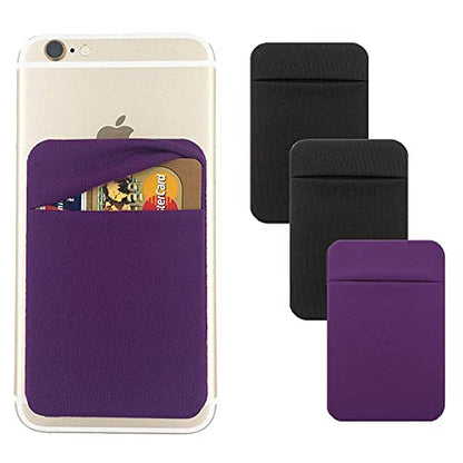 Fulgamo Phone Wallet Stick on,Card Holder for Phone Case,Phone Card Holder - color: 2Black,1Purple
