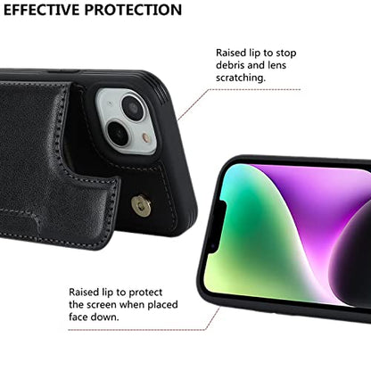 iCoverCase Compatible with iPhone 14 Case with Card Holder, Wallet Case for Women Men RFID Blocking PU Leather Protective Phone Case 6.1 Inch (Black) - color: Black