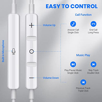ASKUBSKU USB C Headphones for Google Pixel 11 10 9 Pro XL Fold 8 a 7, White - color: White