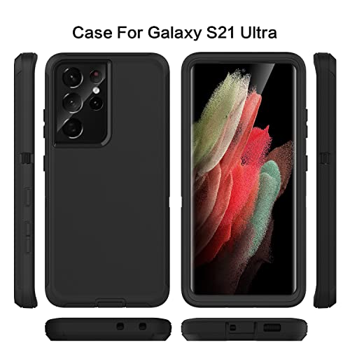 MXX Case Compatible with Galaxy S21 Ultra Case, 3-Layer Super Full Heavy Duty Body Bumper Cover/Shock Protection/Dust Proof, Designed for Samsung Galaxy S21 Ultra 5G 6.8 Inch 2021 (Black) - color: Black