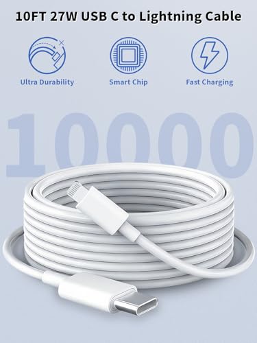 iPhone Fast Charger, 10FT 20W[Apple MFi Certified]USB C Fast Charging Block - color: White 10ft