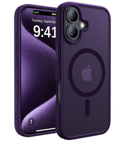 CAHEJILU Magnetic for iPhone 16 Case,[Compatible with MagSafe][Military Grade Drop Protection] Anti-Fingerprint Translucent Matte Shockproof Protective Case for iPhone 16 Phone Case 6.1",Deep Purple - color: Deep Purple