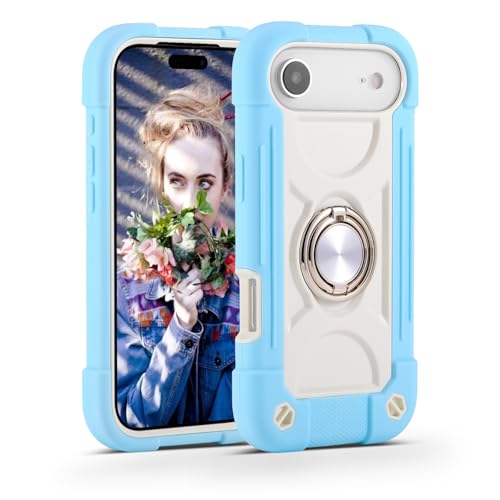 MARKILL Compatible with iPhone Air Case 6.5 Inch 2025 with 360 Degree Rotate Ring Stand, Military Grade Drop Protection Full Body Rugged Protective Case Kids - color: Ice Blue, size: iPhone Air 6.5"