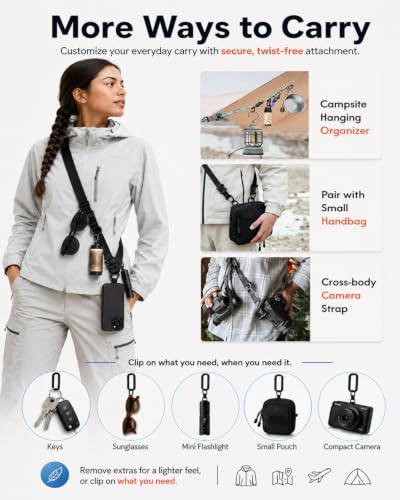 Chickwin Phone Lanyard Crossbody Strap, Heavy Duty Adjustable Cell Phone Lanyard with 360° Swivel Ring Clip & 2 Tether Tabs, Anti-Drop Hands-Free Phone Strap for Travel Hiking