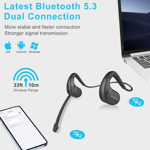 iDIGMALL Bluetooth Headset, Open Ear Headphones with Detachable Microphone