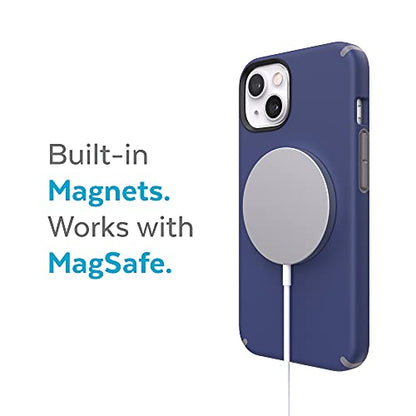 Speck iPhone 13 Case - Drop Protection & Scratch Resistant Dual Layer Case - Built for MagSafe, Slim Design with Soft Touch Coating for 6.1 Inch Phones - Prussian Blue, Cloudy Gray CandyShell Pro - color: Prussian Blue/Cloudy Gray