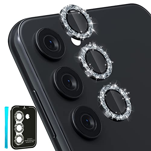 CloudValley [3 Pcs] for Samsung Galaxy S24 / S23 Plus Camera Lens Protector, 9H Tempered Glass + Aluminum Alloy Metal Individual Lens Screen Protective Ring for S23+ 5G 2023, Glitter Black - color: Glitter Black