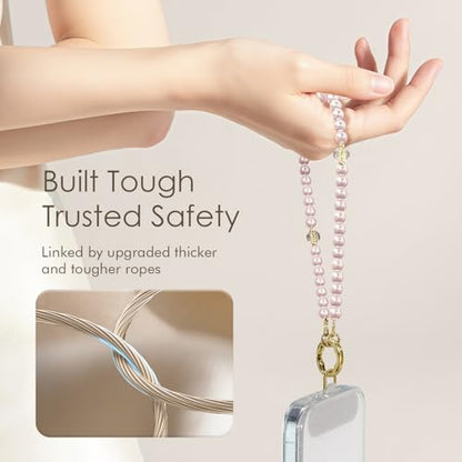 SURPHY Phone Charm, Handmade Beaded Phone Wrist Strap with Tether Tab - color: B- Pearl Pink