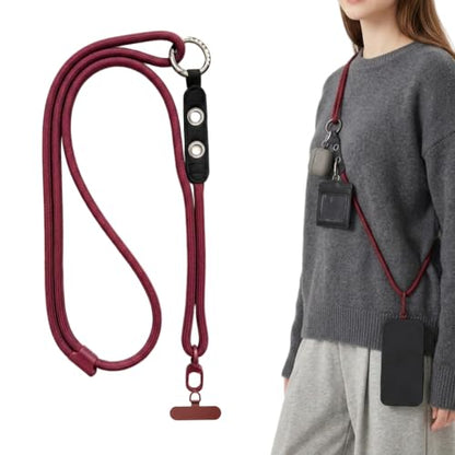 Adjustable Crossbody Phone Lanyard with Hanging Loops - color: Red