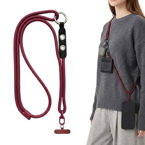 Adjustable Crossbody Phone Lanyard with Hanging Loops - color: Red