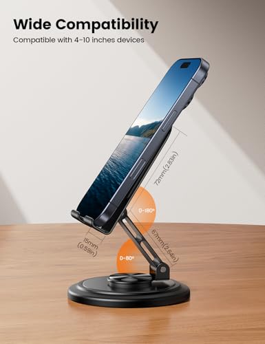 Lamicall 360° Rotation Cell Phone Stand for Desk, Sturdy Phone Holder - color: Black