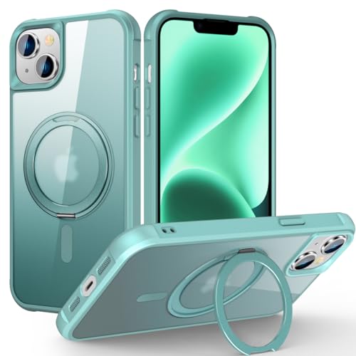 Designed for iPhone 13/14 Case with 360° Rotatable Magnetic Ring Stand [Compatible Mag-Safe] [Military Grade Protection] Translucent Matte Phone Cases for Women Men 6.1'', Green - color: Green, size: Iphone 13/14