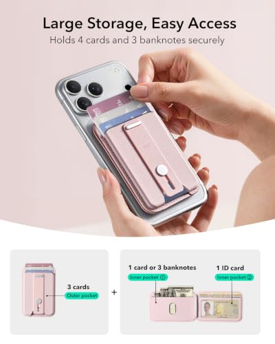 ESR for MagSafe Wallet Stand with Grip, 5 Card Holder, RFID Blocking - color: Bubblegum Pink