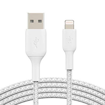 Belkin BoostCharge Braided Lightning Cable - 6.6ft/2M - MFi Certified Apple iPhone Charger USB to Lightning Cable 6ft - iPhone Cable - iPhone Charger Cable - Apple Charger - USB Phone Charger - White - color: White, style: 6.6 ft