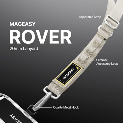 MAGEASY Rover iPhone Lanyard Crossbody with Tether Tab & Attachment Loop, Adjustable Anti Theft Phone Strap for Samsung Google Pixel Phone, 20mm Neck Shoulder Lanyard (Single Clip, Starlight) - color: Starlight, size: Single Clip