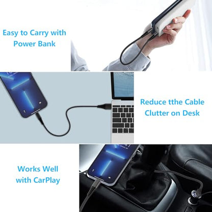 [Apple MFi Certified] Short USB C Cable, 8inch 5Pack iPhone Cherger Cable - color: A TO C Black 8IN