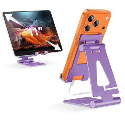 Aoviho Foldable Cell Phone Stand for Desk, Holder for iPhone,Purple - color: Purple