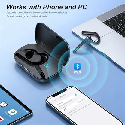 ONE LIFE Bluetooth Headset with Microphone, Bluetooth Earpiece for Work, Wireless Headset with Mic, 15H Talk Time, 500mAh Charging Case, Bluetooth 5.3, LED Display for Office, Laptop, Phone, Driving